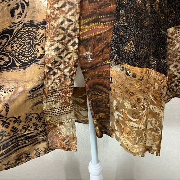 CHICO'S Patchwork Tunic Blouse L Linen Silk Dressy Beads Artsy Lagenlook Resort - Picture 5 of 14